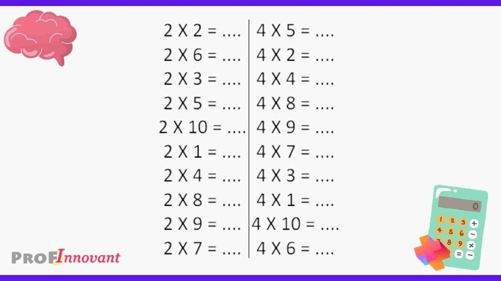 exercices tables de multiplication 2 et 4 PDF