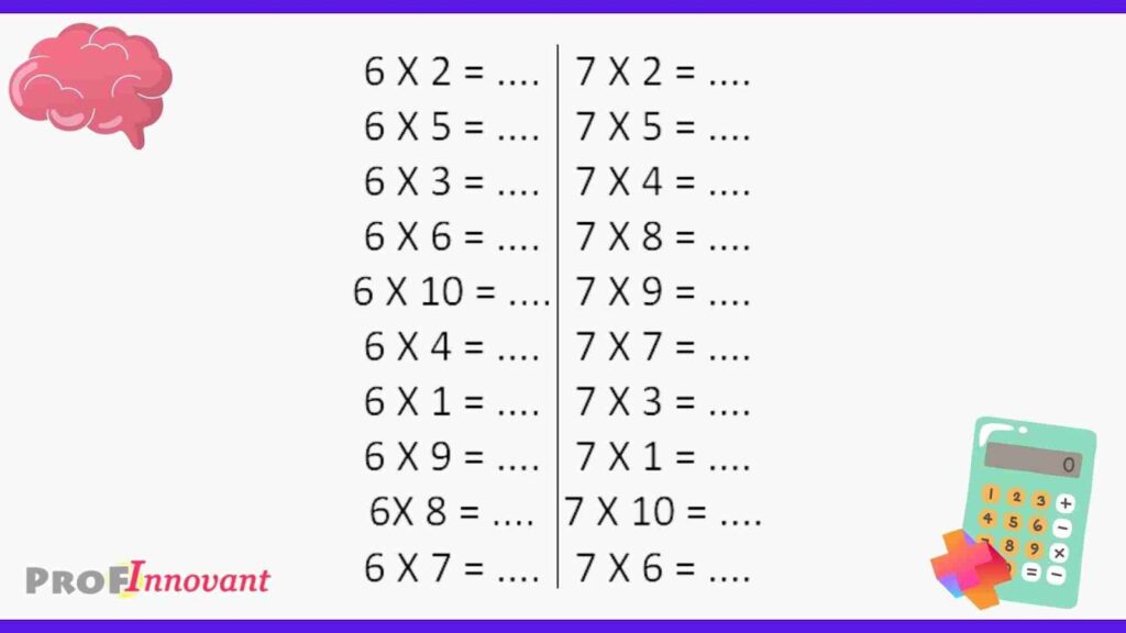 exercices tables de multiplication 6 et 7 PDF