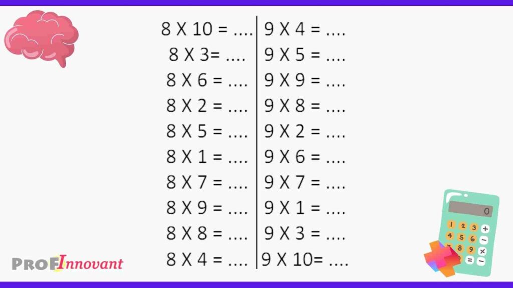 exercices tables de multiplication 8 et 9 PDF